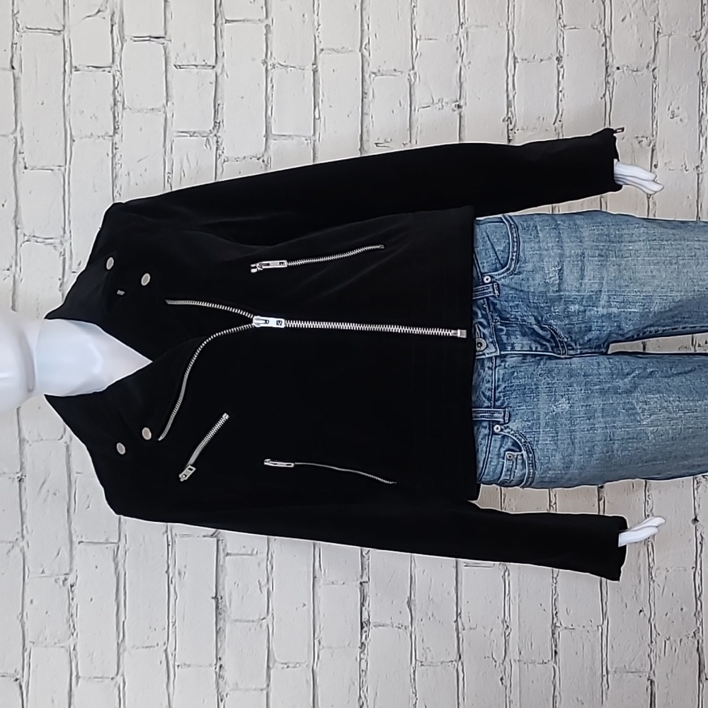 Rag & Bone Y2K Sleek/Edgy Luxury Cotton Velvet Classic Moto Biker Jacket Black